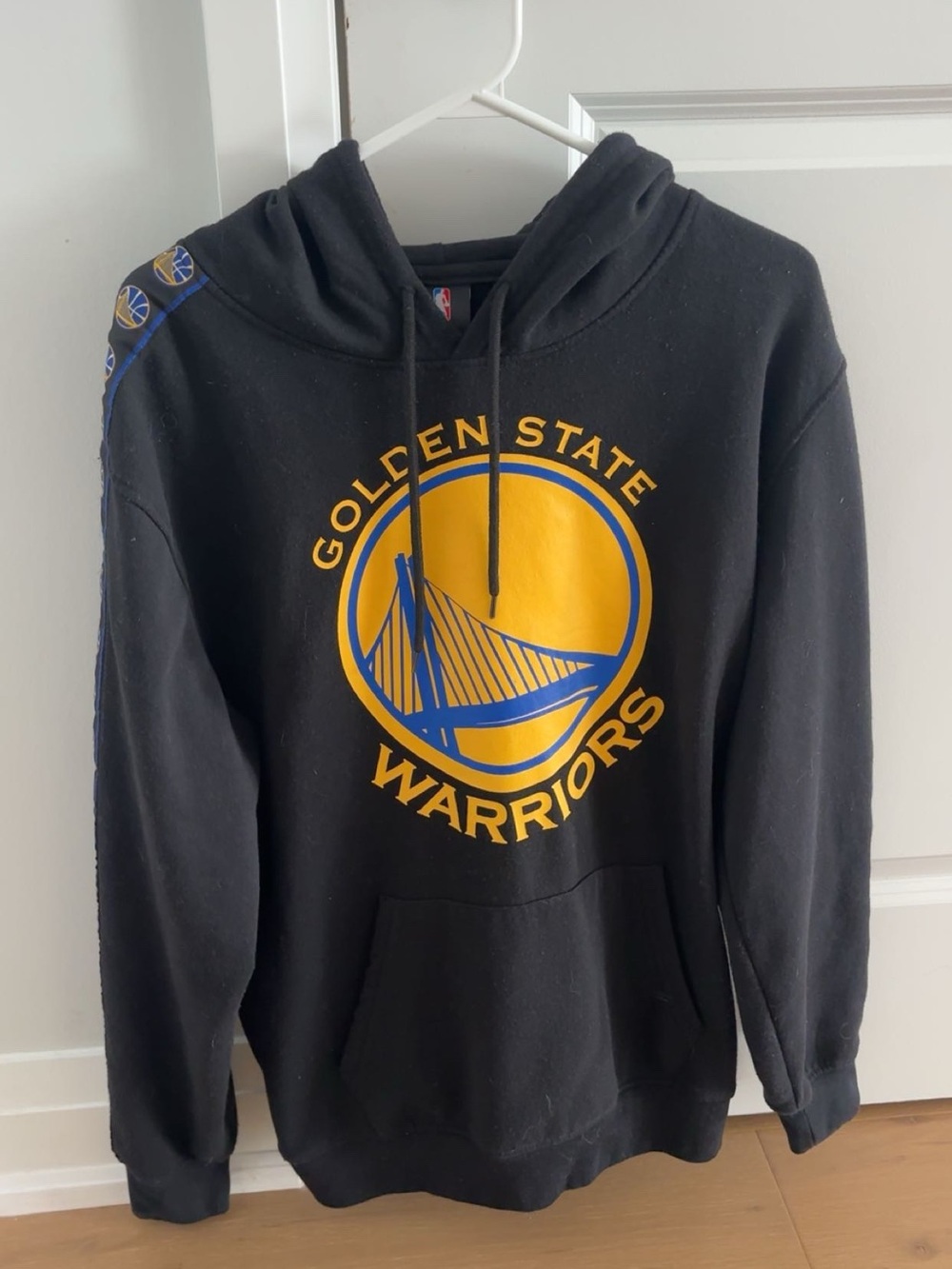 NBA Black Pullover Hoodie with Yellow and Blue Warriors Logo
